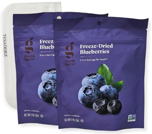 Good & Gather Freeze Dried Blueberries 2oz (Pack of 2) and Tesadorz Reusable Storage Bag Bundle