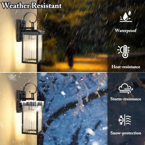 Image of BesLowe 2-Pack Outdoor Wall Light Fixtures with Fluted Glass, Black