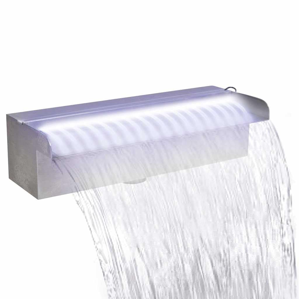 Pool Wasserfall Fontäne 30 cm Edelstahl mit LED Beleuchtung Rechteckig Wasserfallkaskade für Garten Teich Poolbau