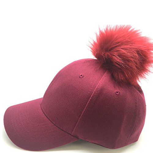 Women's Faux Fur Pom Pom Acrylic Fabric Baseball Cap pompom330
