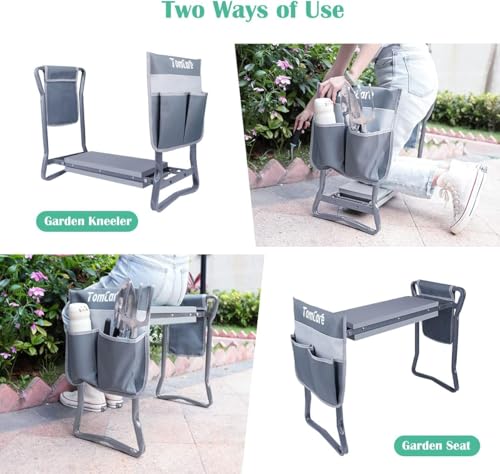 Image of TomCare Garden Kneeler Seat Garden Bench Garden Stools Foldable Stool with Tool Bag Pouch EVA Foam Pad Outdoor Portable Kneeler Christmas Gardening Gifts for Women Men,Large 21.65 inchx10.62 inchx18.89 inch,Grey