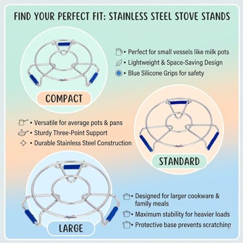 Image of Signamio Steel Hot Pot Stand Set of 3 | Stainless Steel Trivet for Hot Dishes | Hot Utensil Stand for Kitchen & Dining Table | Cooker Stand for Hot Vessels | Heat Resistant Pot Holder