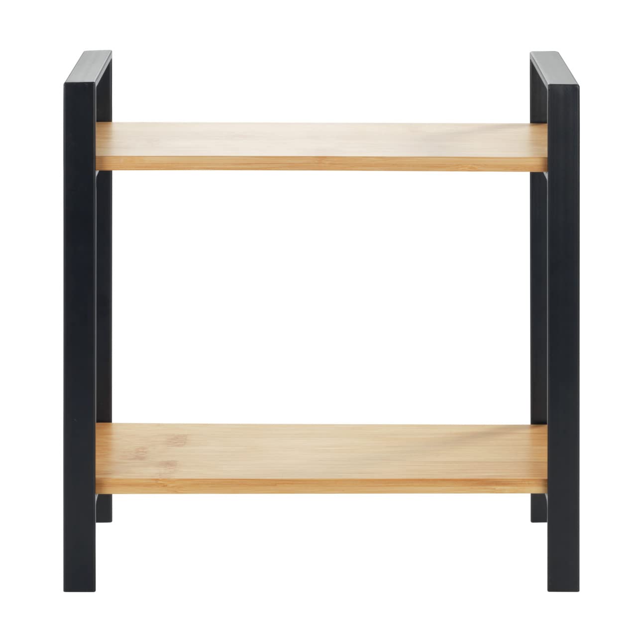 WENKO Ripiano per cucina Lou, ripiano elegante per il piano lavoro in metallo con mensole in bambù, due livelli per più spazio in cucina, (L x A x P): 32 x 33 x 11 cm, nero/marrone chiaro