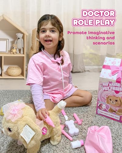 interactive toys electronic plush dog for girls pretend play doctor kit with dress up costume remote control puppy sing walk nod bark wag tail gifts for 2 3 4 years old kids toddlers