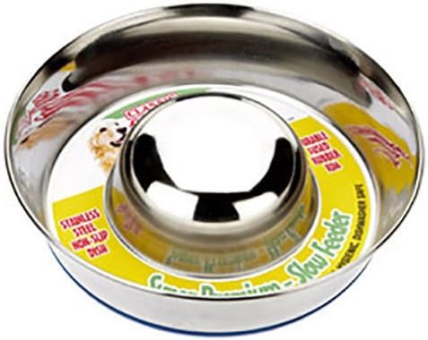 Paws Products Classic Dog Puppy Anti Gulp Bowl Stainless Steel - Slow Feeder Stops Bloating (Small 7.5" (19cm))
