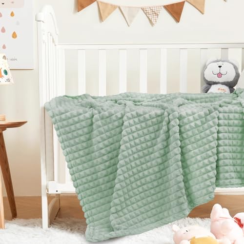 Homritar 3D Flannel Fleece Baby Blanket For Unisex Sage Green Super Soft Plush Cozy Toddler Blanket With Square Grid Design Luxury Bed Blankets For Boys Girls 30 X 40 Inch thumb #4