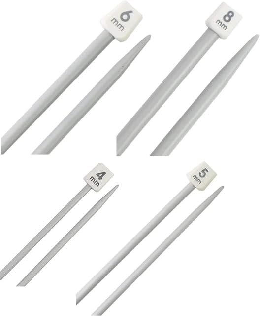 Plastic Knitting Needles Straight Single Pointed Sweater Needles Superior Quality DIY Craft Knitting Tool for Beginner Small Project 2 X 4mm 5mm 6mm 8mm (Pack of 4 Pairs) (Plastic)