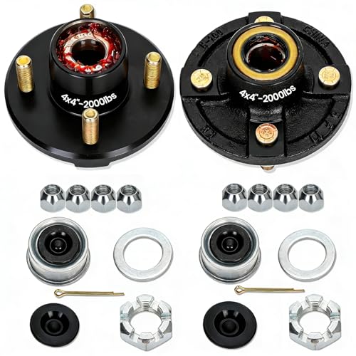 2 Sets 4 Lug Trailer Hub Kit for 2000 Lbs for 1 BT9 Straight Axle Spindle Trailer hub 4 lug Prelubricated L44643 Bearings 44 Trailer Axle Kit Boat Trailer Hubs 4 Lug(only for Straight Spindle)