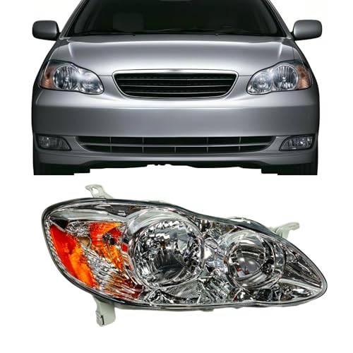 ILAMP Headlights Fit for 2003-2008 Toyota Corolla Headlamp Replacement Clear Lens Chrome Housing Amber Reflector Right Passenger RH 81110-02360 AM-CR03A01CR