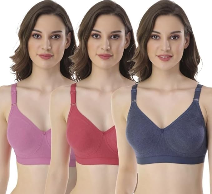 clothas Women's Everyday Cotton T-Shirt Bra - Full Support, Non-Padded, Non-Wired, Full Coverage, Super Lift for a Smooth, Minimized Look (Pack of 2) Multicolor-picture-26