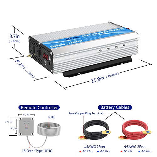 Giandel 24 Volt 2000W Pure Sine Wave Power Inverter Dc 24V To Ac120V With Dual Ac Outlets With Remote Control 2.4A Usb And Led Display #TOP6