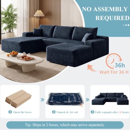 Image of Boneless Cloud Sectional Couch Modular Sofa with Ottoman for Living Room