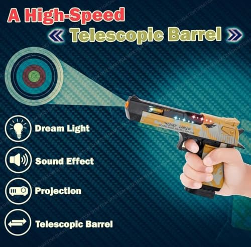 Image of Musical Army Style Toy Gun for Kids with Projection Light, Telescopic Moving Barrel, Battery Operated Pistol with Sound & Flashing Lights, Role Play Toy for Boys & Girls (Color May Vary)