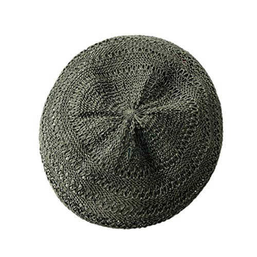 TENDYCOCO Straw Beret Hat Fall Winter Woven French Hat Travel Beach Basque Beret Art Hat for Women Girls Lady - Dark Green