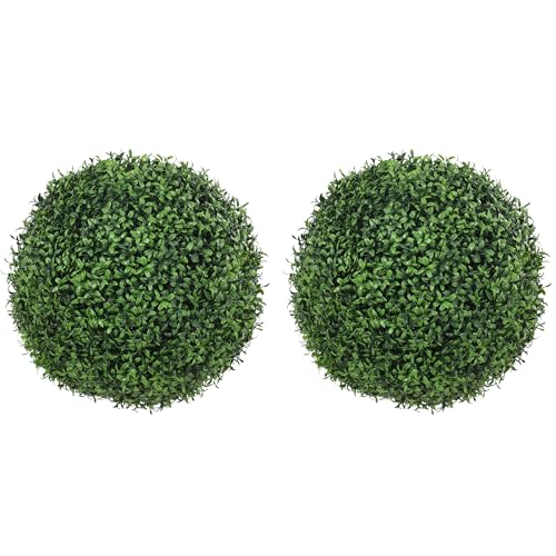 HOMCOM Lot de 2 Boules de buis artificielles de 42 cm en Pot avec 682 Feuilles, résistantes aux UV, Plantes décoratives pour intérieur et extérieur, Maison...