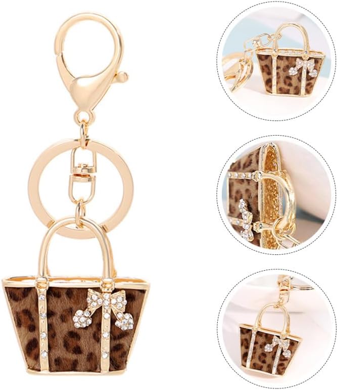 Chain Keychain Handbag Shape Rhinestone Charms Women Hanging Alloy Unique Pendants Pendnat Girls Car Ornament Pendant Crystal Decoration Purse for Exquisite Fashionable Leopard - Image 9