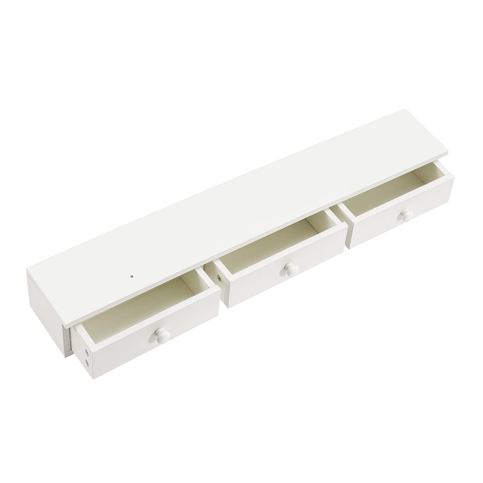 LN COZY CORNER Floating Wall Shelf with 3 Drawers, Wooden Wall Mounted Storage Organizer, Multipurpose Floating Shelf for Bedroom Living Room, Makeup Vanity Storage Rack, White MDF 80×15×10cm