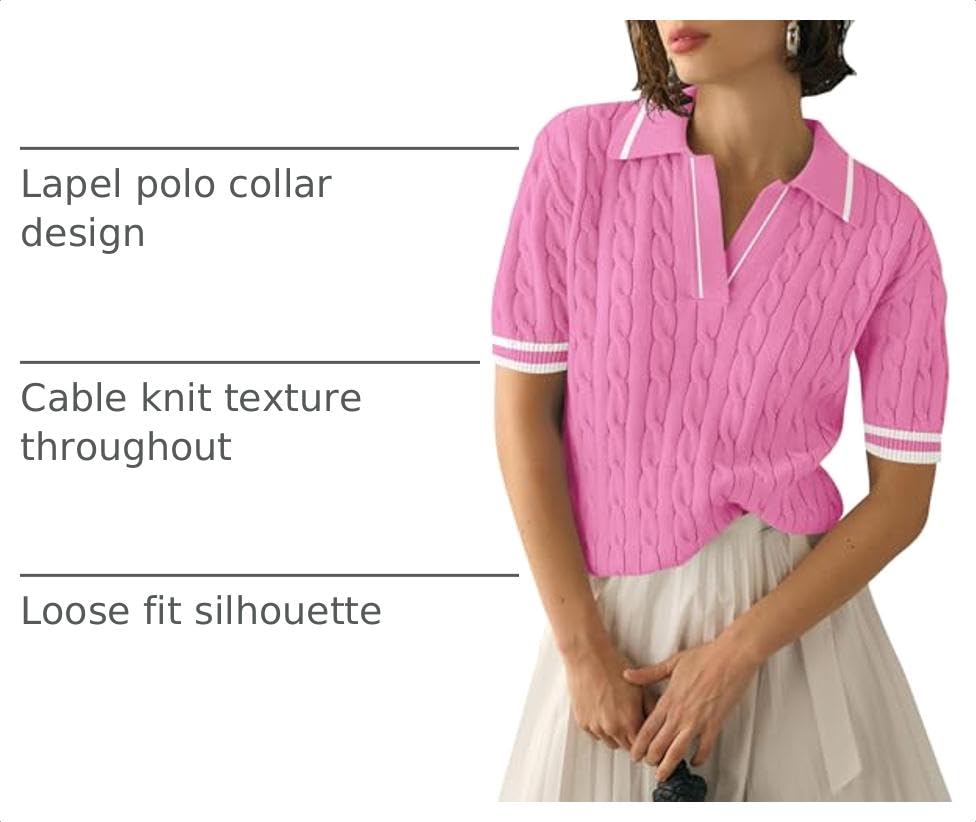 Image of Micoson Womens Short Sleeve Sweater Tops Lapel V Neck Polo Shirts 2026