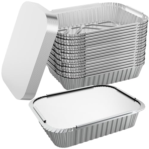 WANBAO 50 PACK 8.3'x6.2' Disposable Tin Foil Pans with Lids 2.25LB Aluminum Pans To Go Containers...