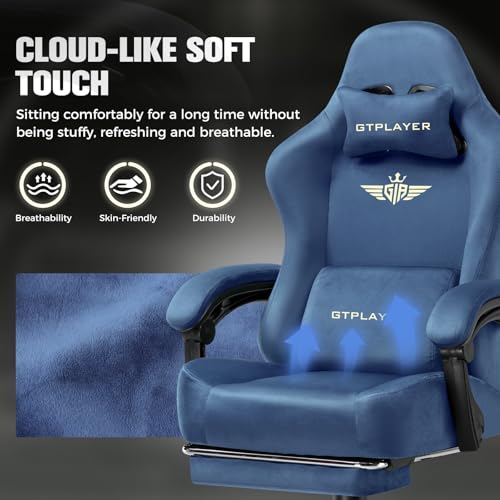 Image of GTPLAYER Big and Tall Gaming Chair 400lbs Heavy Duty Office Chair with Foot Rest, High Back Pocket Spring Ergonomic Computer Chair for Adults, Wide Comfy Seated Cushion with Linkage Armrests, Blue