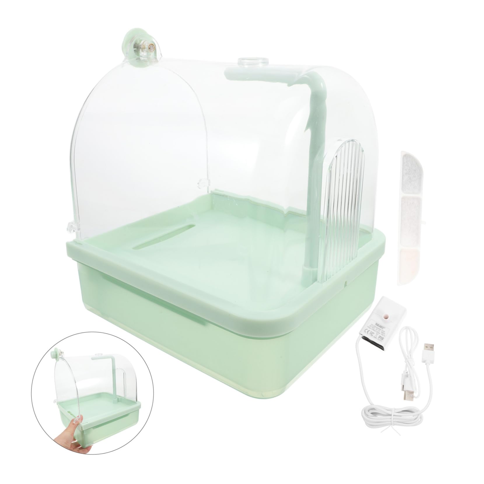 Sosoport Bañera Automática para Pájaros con Grifo Giratorio 180° | Bandeja Externa de Abs Verde Claro, para Loros y Cotorras, Uso Interior y Rutina de Cuidado