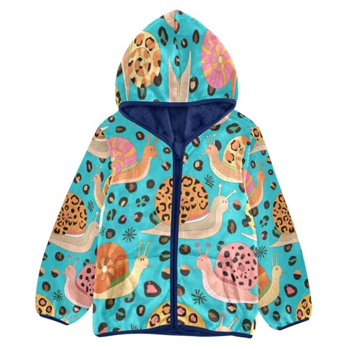 Colorful Snails on Blue Leopard Toddler Fleece Jacket Girl Boys Hooded Fleece Jacket Coat Warm Outwear Zip-up 3-10T