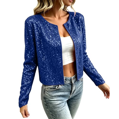Evening Cardigan for Cocktail Dress Sparkly Sequin Jacket Blue Small - image 2