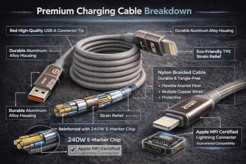TeraaBliss 240W Magnetic USB C Cable 1.2M, Grey 70 g - Image 2