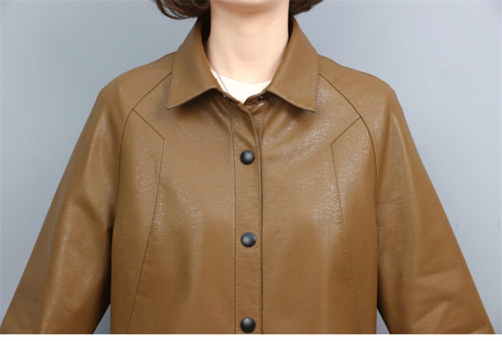 Chaqueta Moto Mujer,Chaqueta De Piel Sintética Para Mujer Shacket Caqui Solapa Broche Pu Moto Biker Coat Bolsillo Corto Bomber Jacket Elegante Manga Larga Raglán Motocicleta Casual Chaqueta Outwea