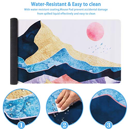 Image of iCasso Desk Mat, Extended Gaming Mouse Pad, Large Non-Slip Rubber Base Mousepad with Stitched Edges, Waterproof Keyboard Mouse Mat Desk Pad for Work, Game, Office, Home - Landscape Ink