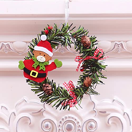Christmas Tree Wreath 4.3 Inch Diameter, Christmas Hanging Door Sign With Ornament Christmas Tree Hanging Mini Rattan Wreath Snowman Ribbon #TOP6