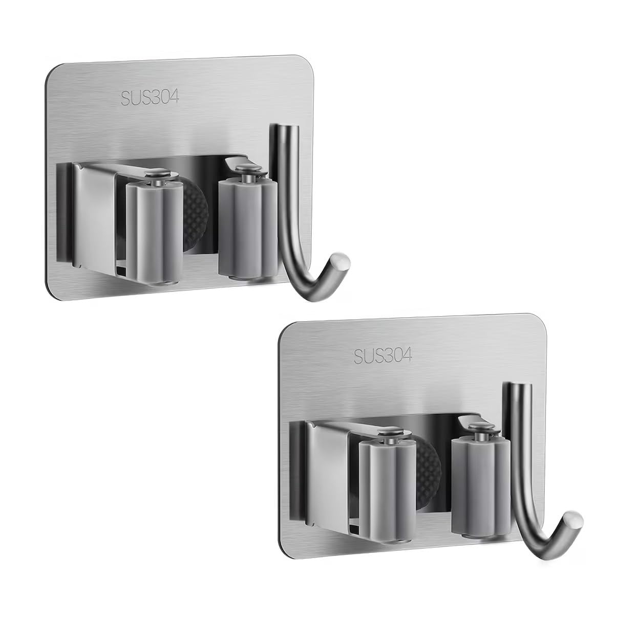 Kmils Self Adhesive Mop Holder Wall Mount, Stainless Steel Broom Holder with Hook, No Drill Wall Organizer for Mop, Broom, Bathroom, Kitchen & Laundry Room (Silver, Pack of 2)-image-14