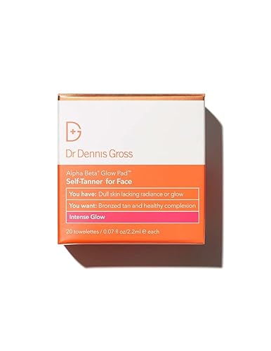 Dr Dennis Gross Alpha Beta Glow Pad autobronceador, brillo intenso para la cara para piel opaca que carece de resplandor y brillo, (20 toallas)