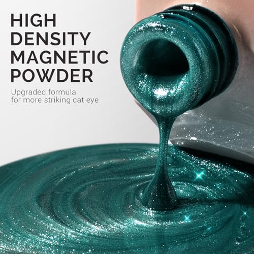 Image of MelodySusie Jeweliver Cat Eye Gel Nail Polish, 0.5 Fl Oz Green Glitter Holographic Magnetic Nail Polish with Magnet, UV Nail Polish for Nail Art Manicure Salon DIY at Home C6686