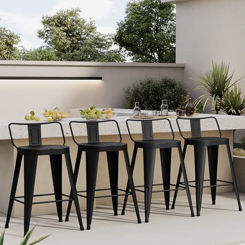 Aklaus Metal Bar Stools Set of 4 Counter Height Bar Stools for Kitchen Island Farmhouse Barstools with Removable Back 24