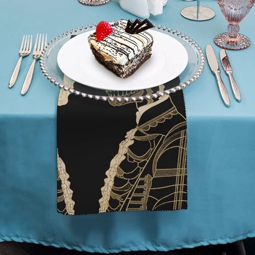 Servilletas de tela estampadas estilo esqueleto, 4 piezas miniatura 4