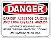 Vestil SI-D-46-C-AL-080 ASBESTOS CANCER AND LUNG DISEASE HAZARD Danger Sign, Aluminum, 0.080" Overall Size, 14.5" W x 10.5" H