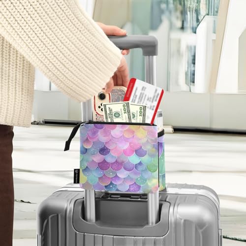Image of Luggage Cup Holder for Suitcases Free Hands Suitcase Cup Holder Travel Luggage Drink Holder Portable Luggage Cup Caddy Bag Carrier with Handle Watercolor Mermaid Scales Colors