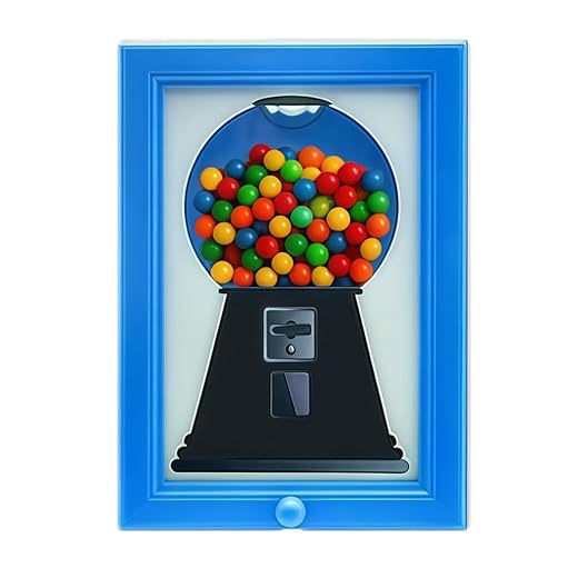 Candy Dispenser Picture Frame - Wall Mounted Gumball Machine for Candies, Nuts & Pet Treats, Handy Fast Distribution for Birthday & Christmas Gifts (Blue)