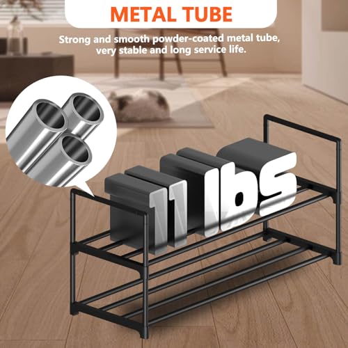 Image of Hsscblet 2 Tier Metal Shoe Rack,Adjustable Shoe Shelf Storage Organizer,Stackable Boot & Shoe Storage,for Entryway,Hallway,Closet,Black