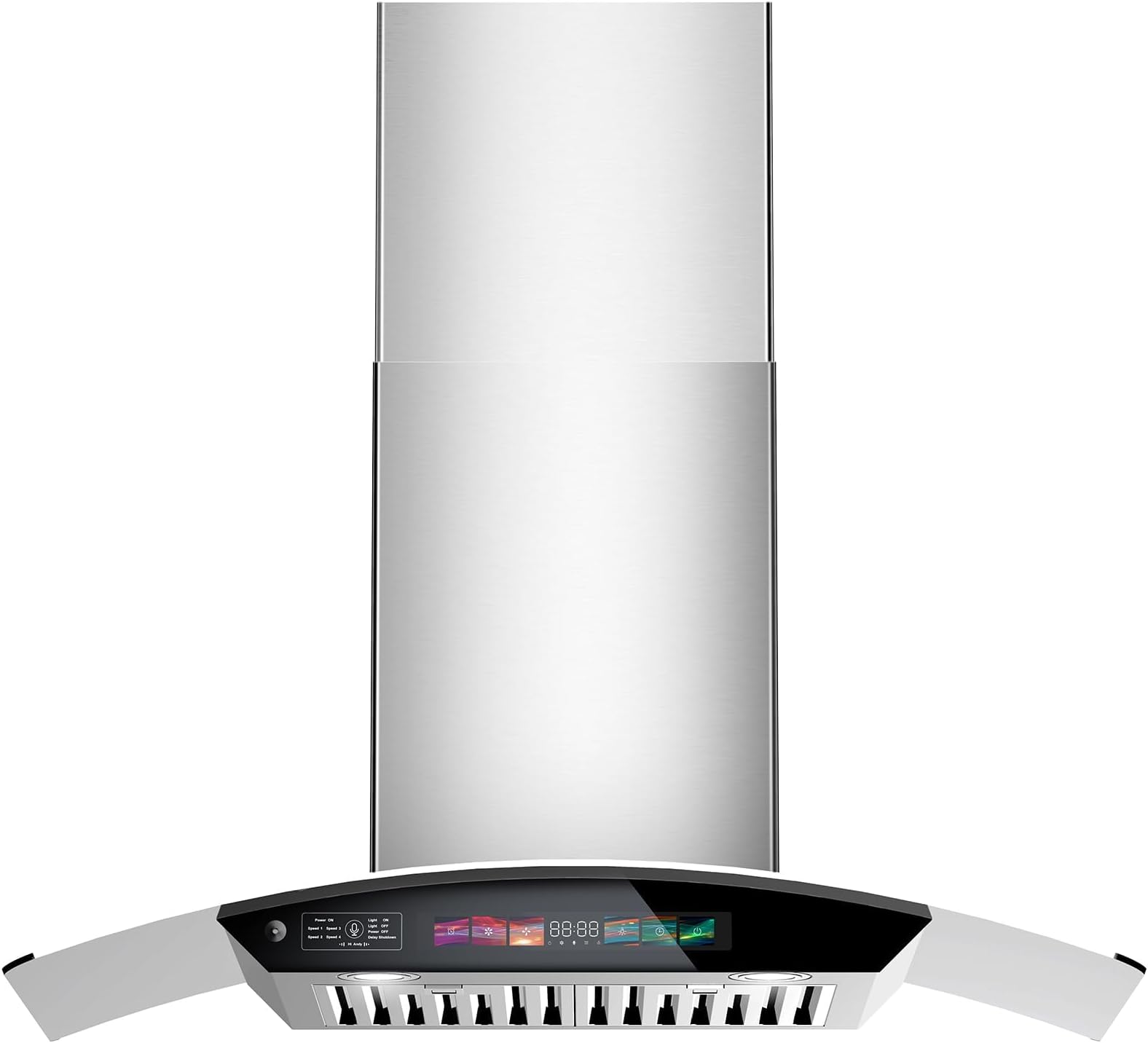 36 inch Wall Mount Range Hood Tempered Glass 900 CFM, Voice/Gesture/Touch Control, Stainless Steel Kitchen Hood Vent with 4 Speed Exhaust Fan, Adjustable Lights, Memory Mode