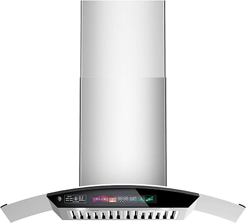 Campana extractora de pared de 30 pulgadas, vidrio templado de 900 CFM, control de vozgestostáctil, ventilación de campana de cocina de acero