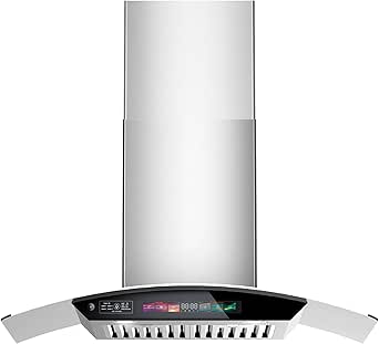 30 inch Wall Mount Range Hood Tempered Glass 900 CFM, Voice/Gesture/Touch Control, Stainless Steel Kitchen Hood Vent with 4 Speed Exhaust Fan, Adjustable Lights, Memory Mode