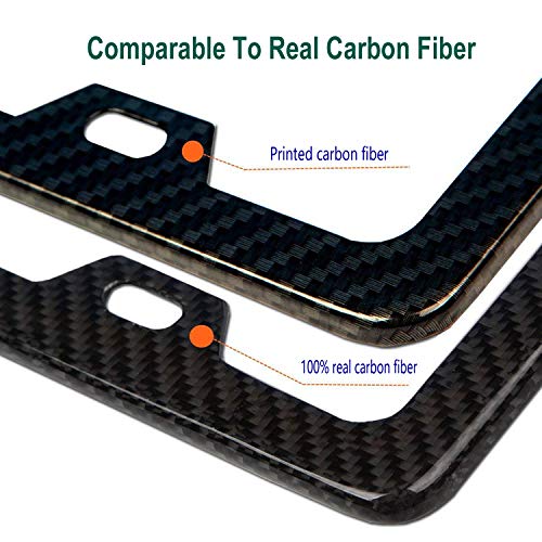 Bggtmo Anti Theft License Plate Frames -Carbon Fiber Style Metal Aluminum License Plate Holders, Contains 100% Stainless Steel License Plate Anti Theft Screws, Fit Us Car Front And Rear License Plate #TOP7