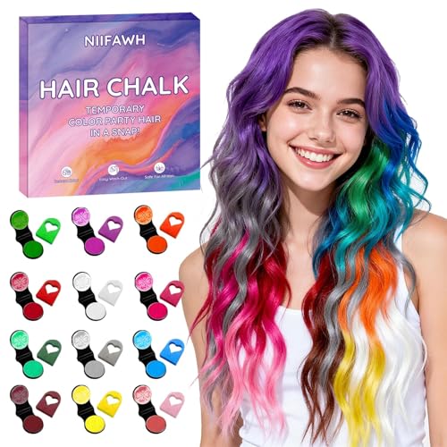 NIIFAWH 12 Color Hair Chalk - Temporary Non-Toxic Hair Dye for Adults | Safe, Long-Lasting & Easy to...