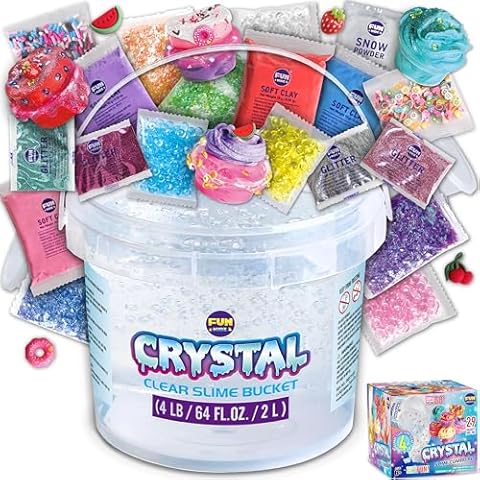 4 LB Huge Glassy Clear Slime Bucket Toy for Kids, FunKidz 64 FL OZ Premade Big Crystal Slime Pack Gift with 29 Sets Add-ins Jumbo Slime Kit for Girls Boys Party Present Cover