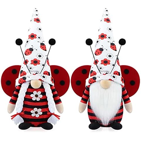 Gehydy Set of 2 Spring Gonk Ladybug Gnomes Plush Ladybird Gifts Decoration Handmade Scandinavian Tomte Stuffed Farmhouse Decor for Home Kitchen Tiered Tray - 41cmx 15cm Cover