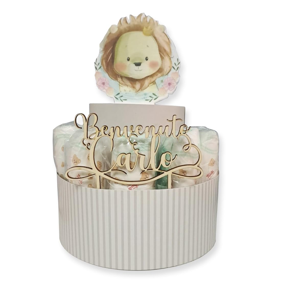 Torta Di Pannolini Personalizzabile Piccolo Principe - Regalo Nascita O Battesimo Con Topper Legno - Foto 3
