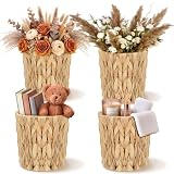 Ninehaoou Set of 4 Water Hyacinth Planter Basket Boho Rattan Handwoven Storage Baskets Cottage Rustic Farmhouse Woven Rustic Wicker Sundries Baskets Artificial Flower Pots for Organizing Indoor Decor