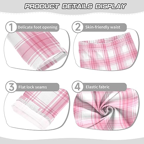 Pink Plaid Gingham Girls Leggings Toddler Kids Yoga Pants Dance Clothing Active Ballet Tights for Child Teens 7-8T3